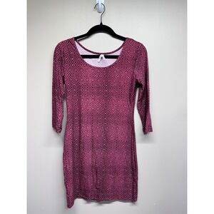 Mudd Women's 3/4 Sleeve‎ Geometric Print Dress Size Medium Burgundy